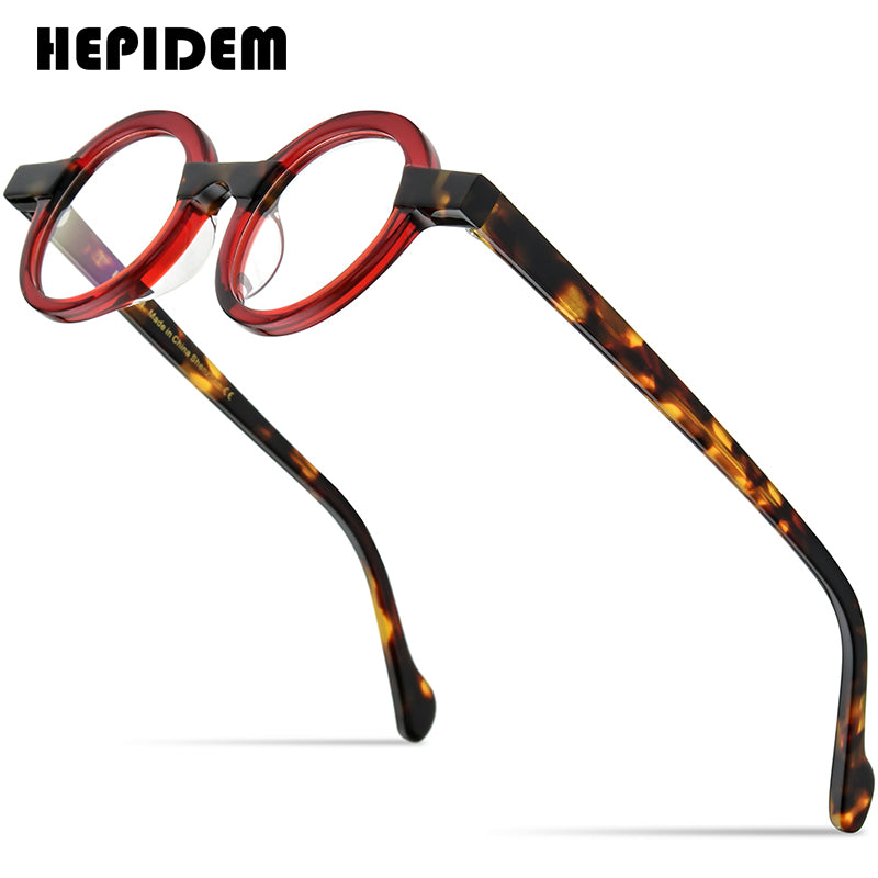HEPIDEM Acetate Glasses Frame Men Retro Vintage Round Eyeglasses