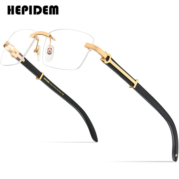 HEPIDEM Buffalo Horn Sunglasses For Men – Dark Green Frame With Zircon Details, Alloy & Horn Arm Design