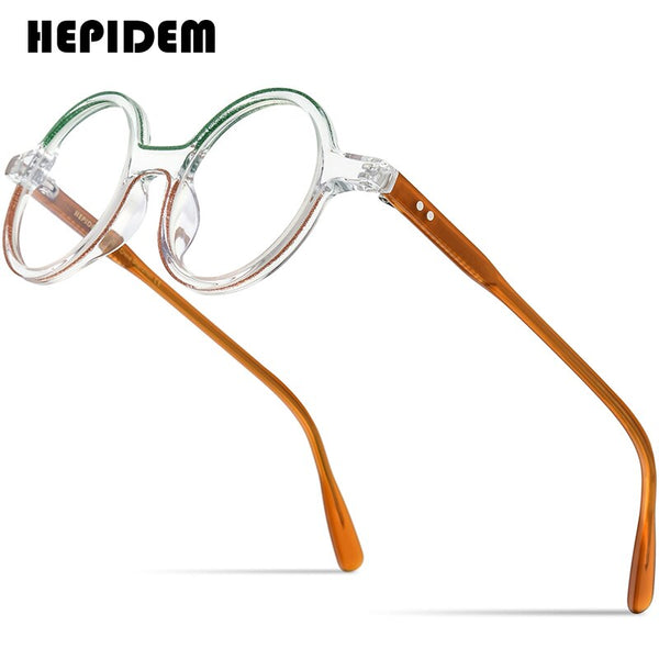 HEPIDEM Acetate Glasses Frame Men Retro Vintage Round Eyeglasses