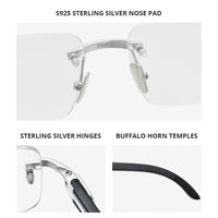 HEPIDEM Sterling Silver Buffalo Horn Glasses 2113